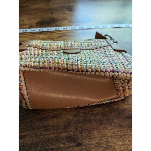 Fossil Woven Jute Shoulder Bag Purse Tan Multicolor Straw Basket Weave Leather - Picture 3 of 12